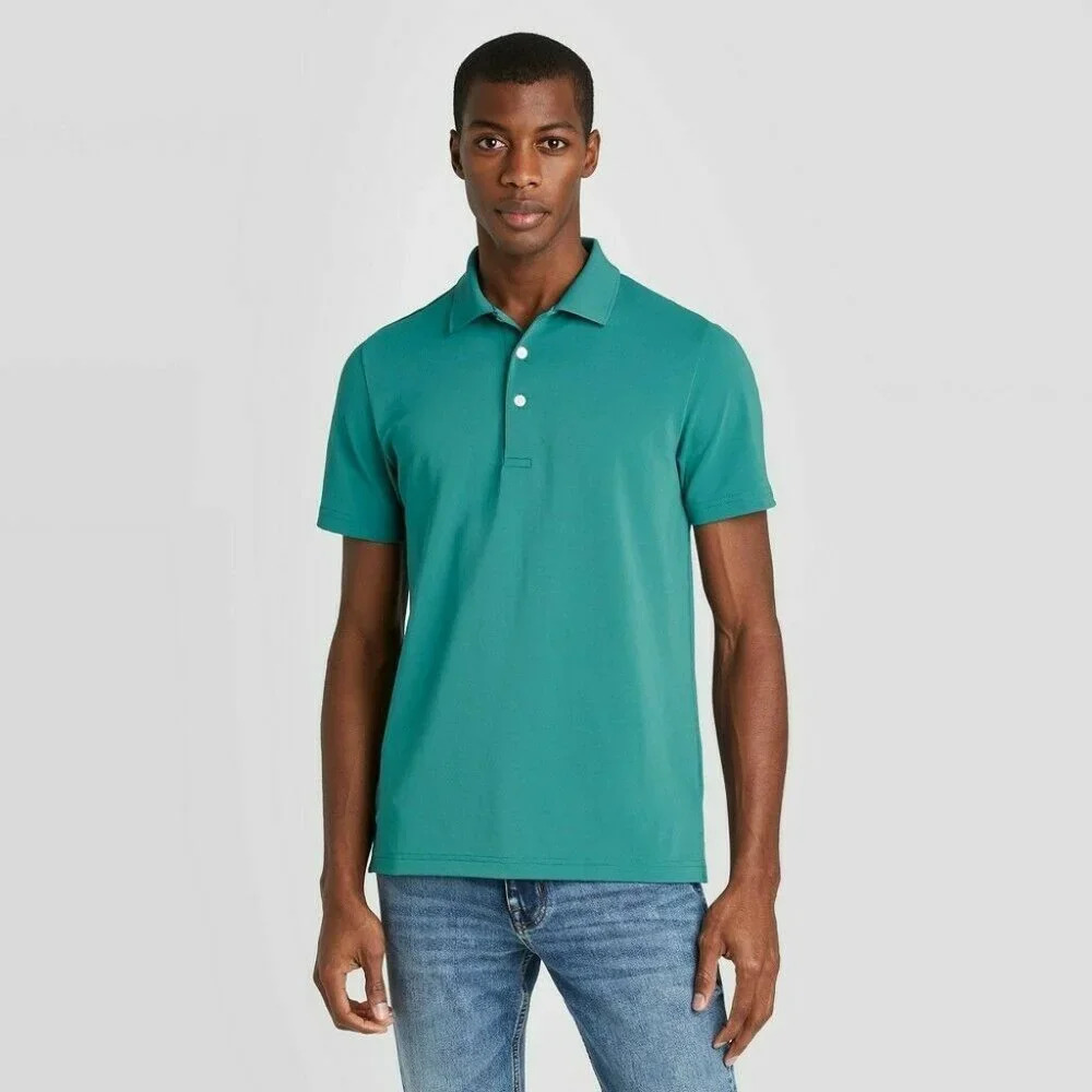 Men's Standard Fit Short Sleeve Polo T-Shirt - Goodfellow & Co; Turquoise S